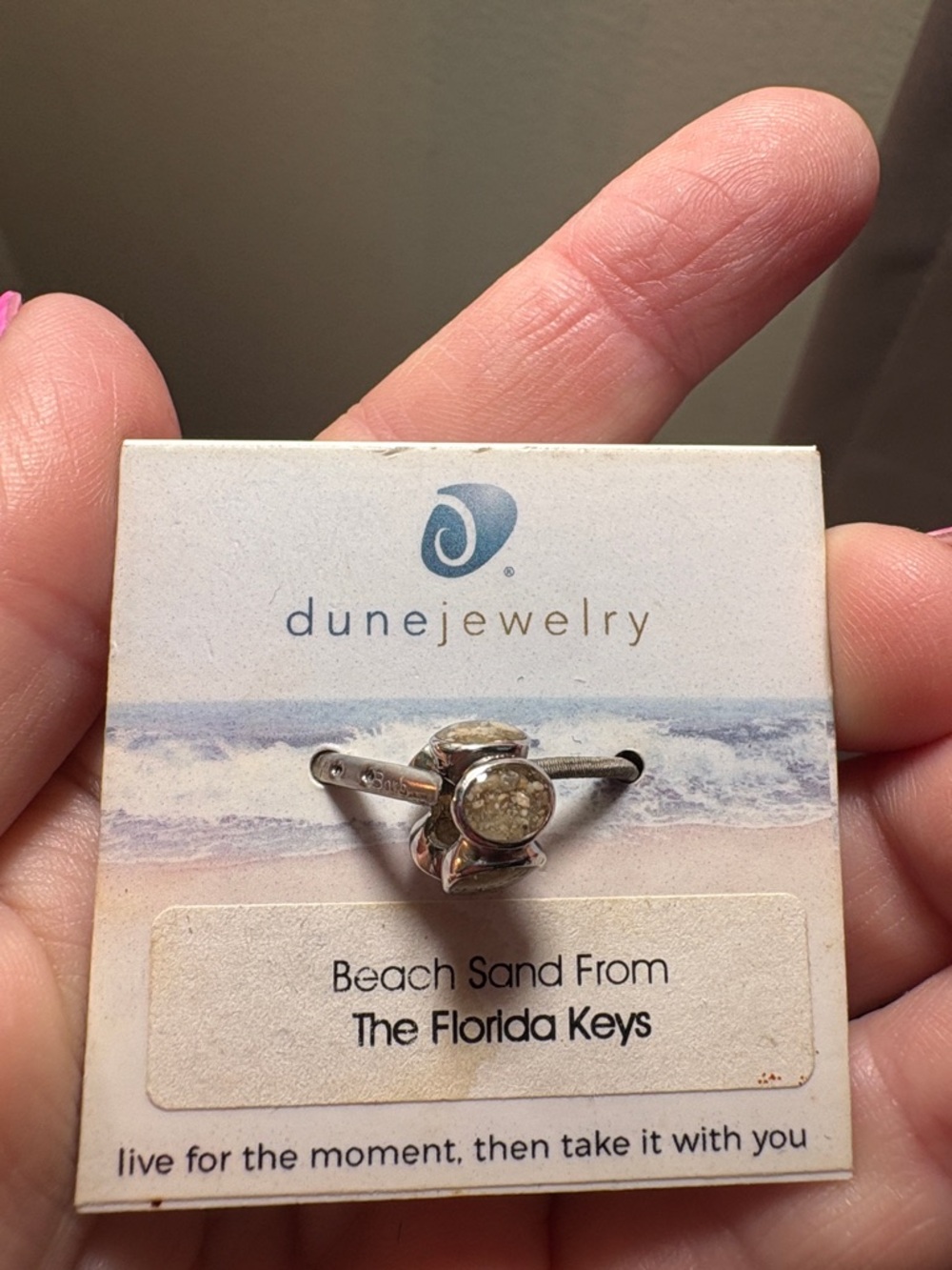 Dune charm marked 925 Florida Keys Beach Sand Round Silver Ring  - Natural Beige